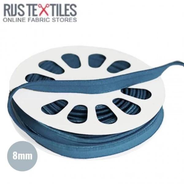 elastisches Glanz-Paspelband Breite 8 mm Jeansblau